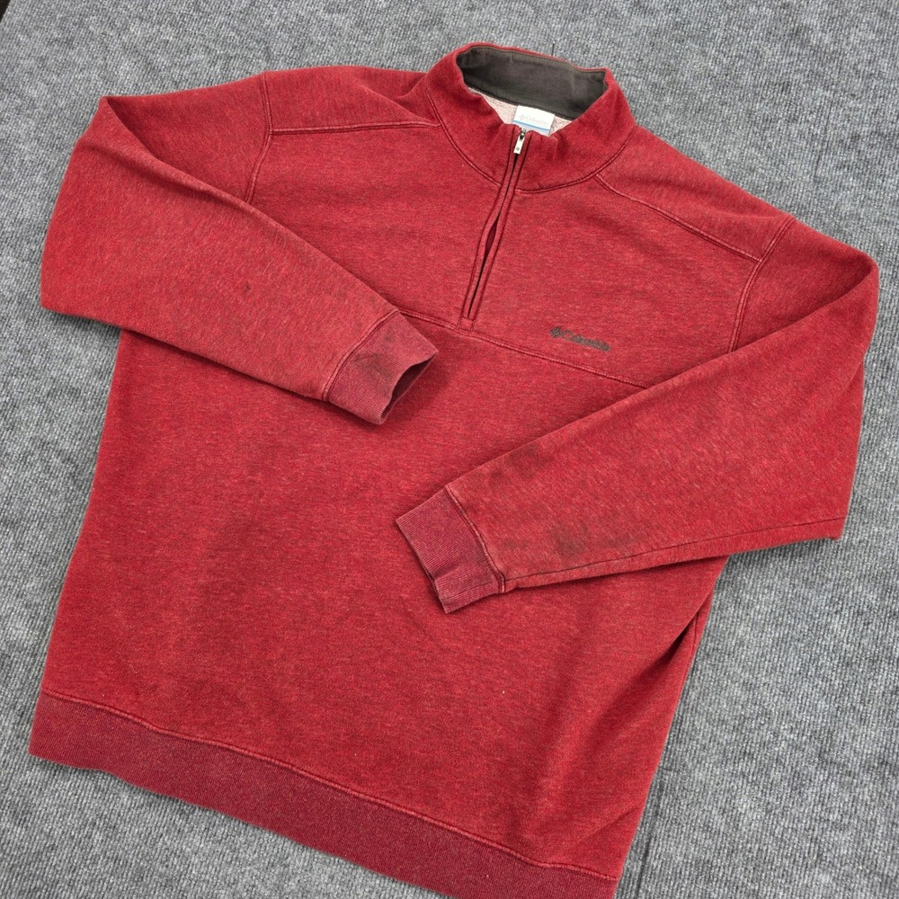 Columbia Mens XXL Red Heathered Quarter Zip Fleece Pullover Sweatshirt Logo